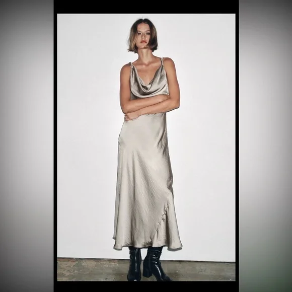 ZARA ZW COLLECTION SATIN LONG DRESS - Picture 9 of 14